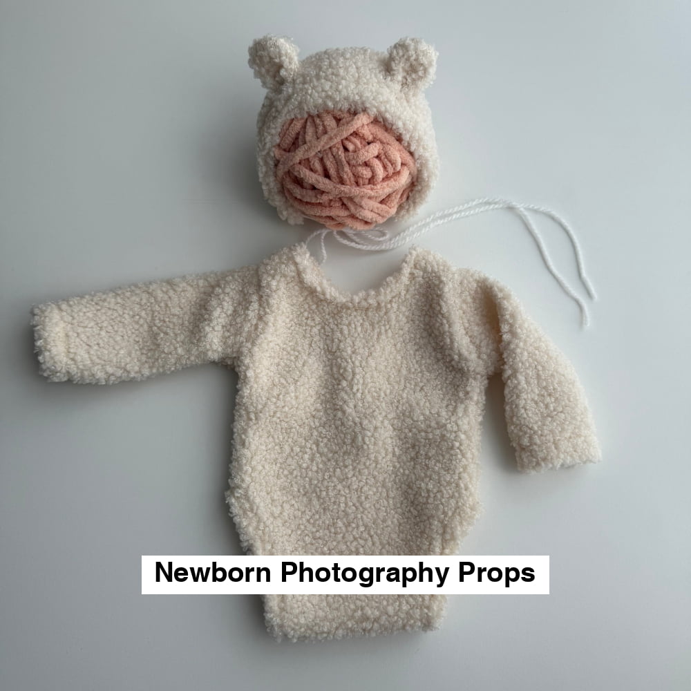 Bear Cream outfit with bonnet Newborn Photography Props