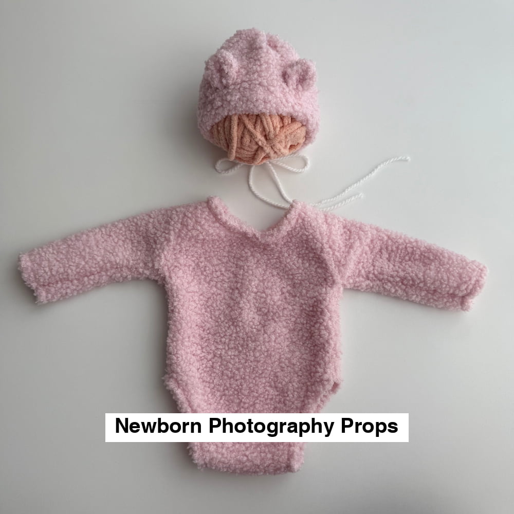 Bear Pink outfit with bonnet Newborn Photography Props