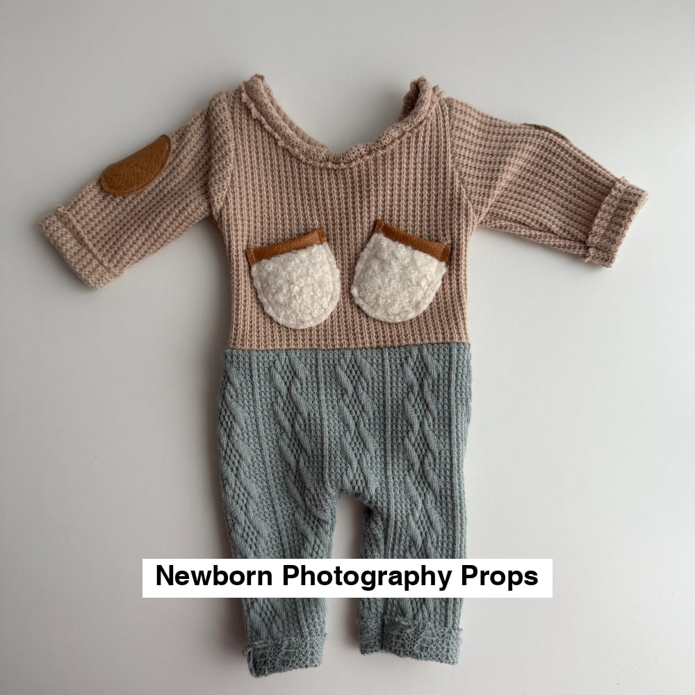 Beige / Mint Outfit for Boy Newborn Photo Prop