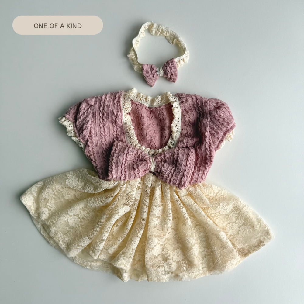 Blush Cable Knit Lace Dress Set – Newborn Photography Props