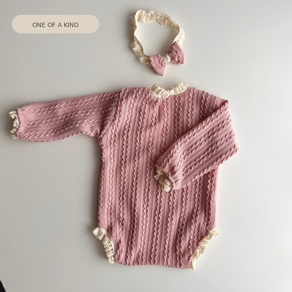 Blush Cable Knit Lace Romper Set – Newborn Photography Props