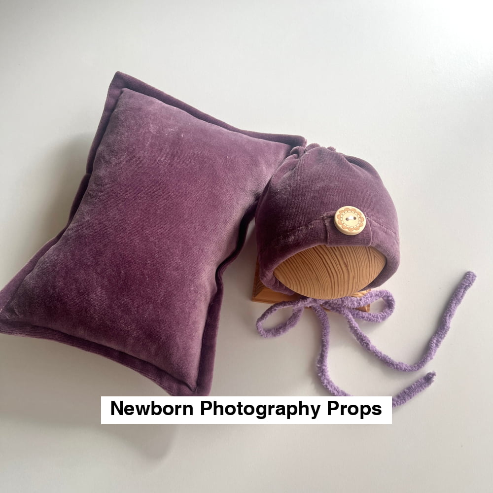 Bonnet with pillow plum velvet Newborn Photography Props