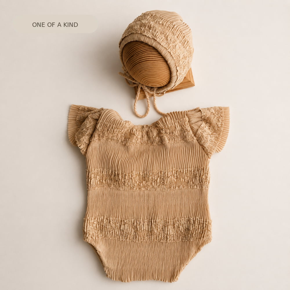 Camel Lace Romper Set – Newborn Photography Props
