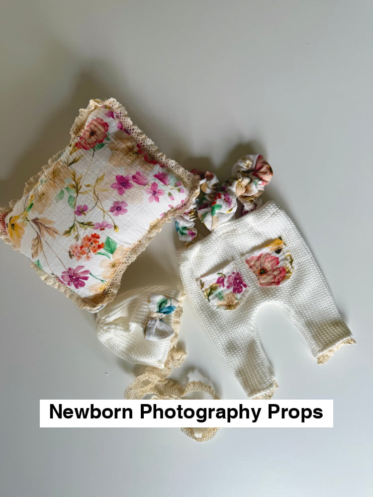 Cream flower Pants with bonnet and pillow for girl Baby Newborn Photography Props