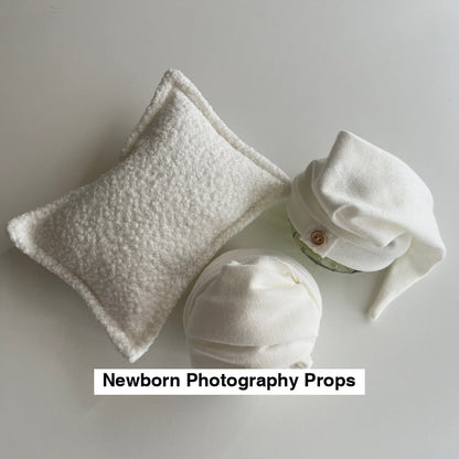Cream Hat with pillow and wrap Newborn Photography Props