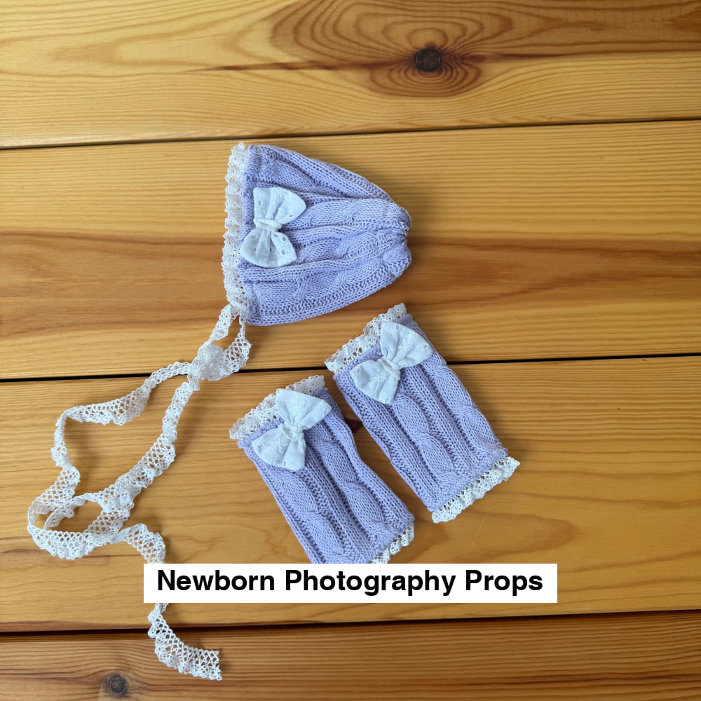 Dalia purple braid bonnet set with leg warmers Newborn Photography Prop
