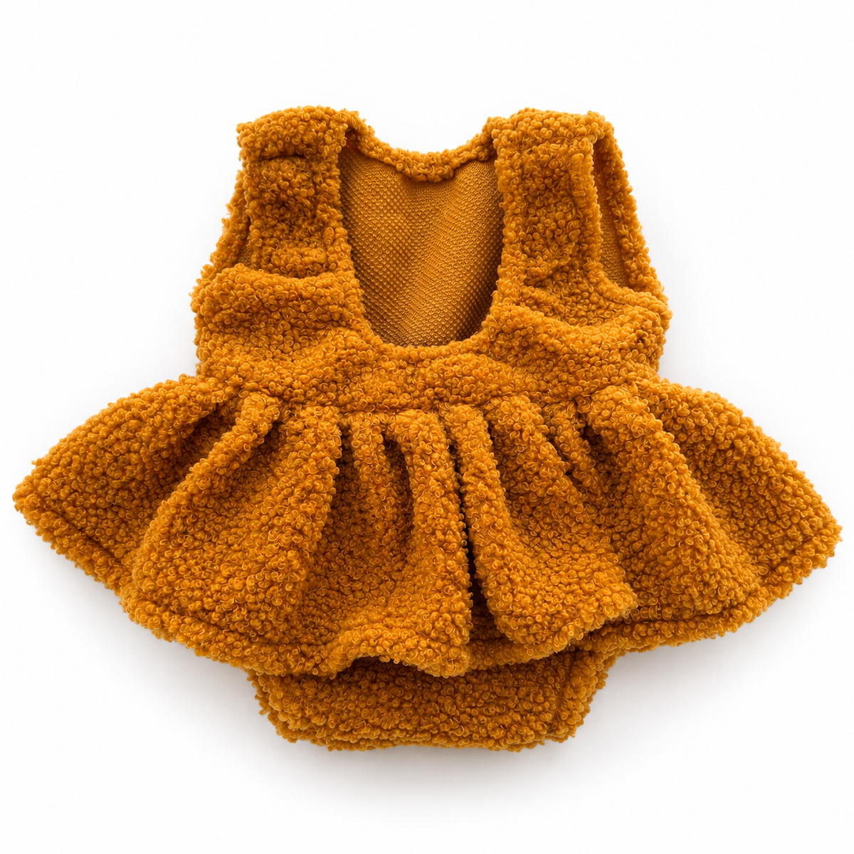 Mustard gold boucle newborn photography dress romper back view