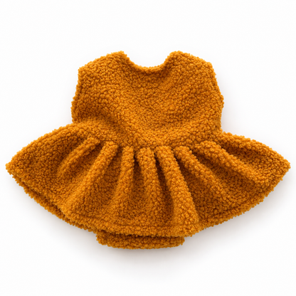 Mustard gold boucle newborn photography dress romper front view