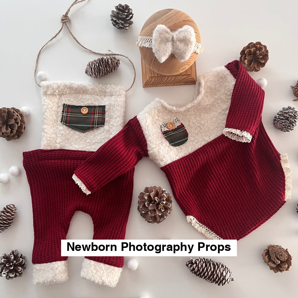 Holiday outfit for a boy and a girl in newborn size for a photo shoot.