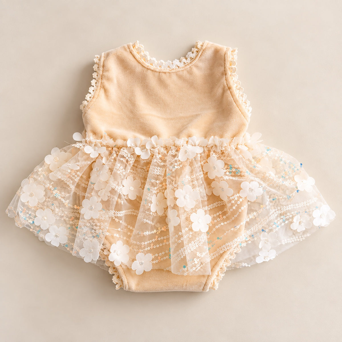 Ivory floral tulle newborn photography dress romper