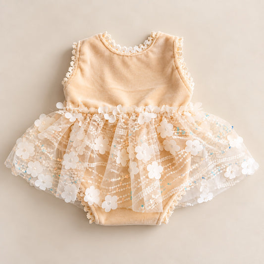 Ivory floral tulle newborn photography dress romper