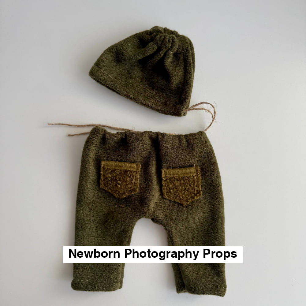 Khaki Forest Newborn Pants & Bonnet Set