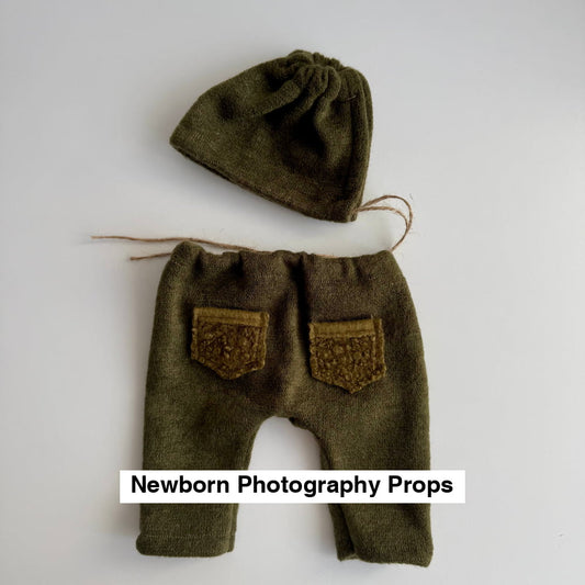 Khaki Forest Newborn Pants & Bonnet Set