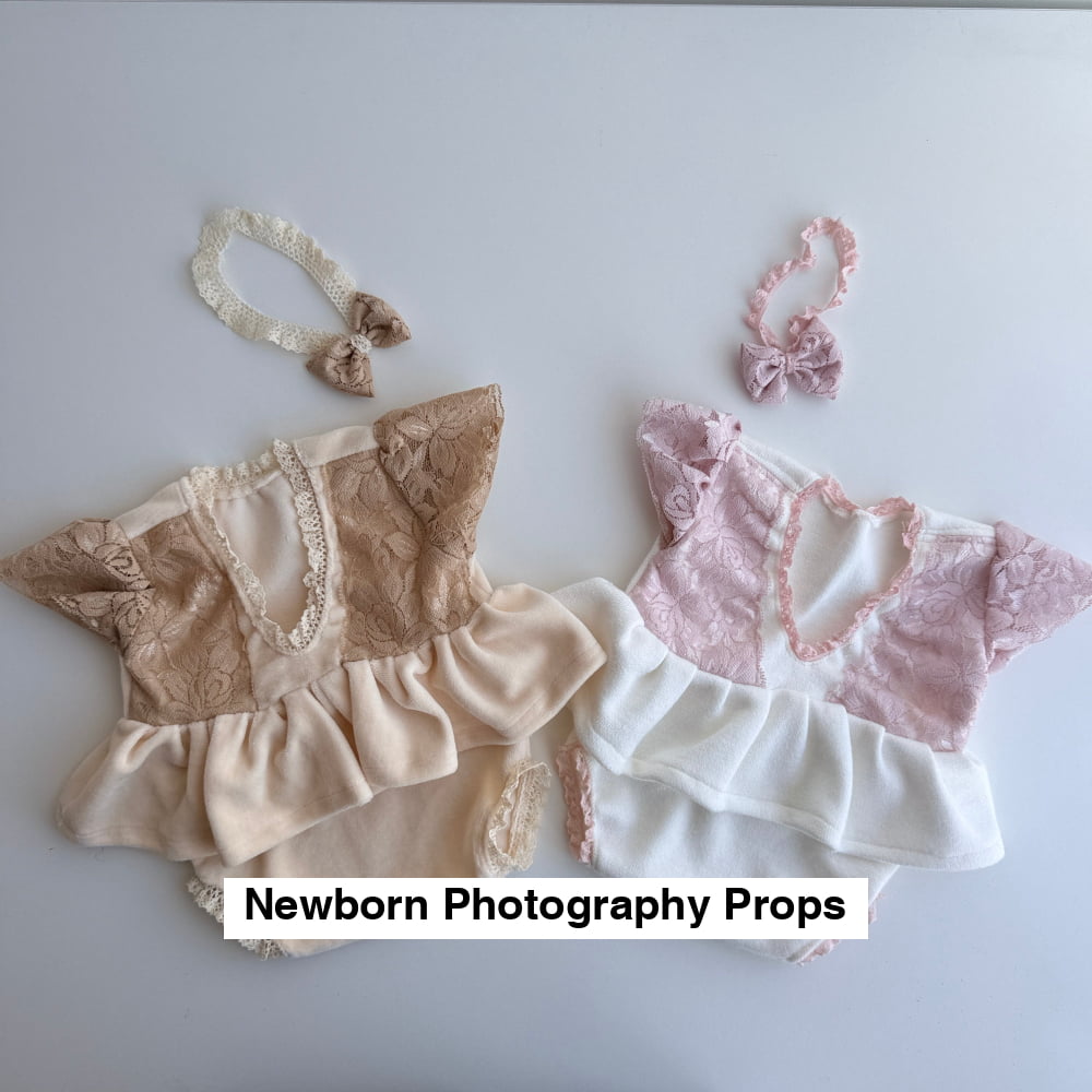 Lace Whisper One-Piece Newborn Dress Set - Photography Props