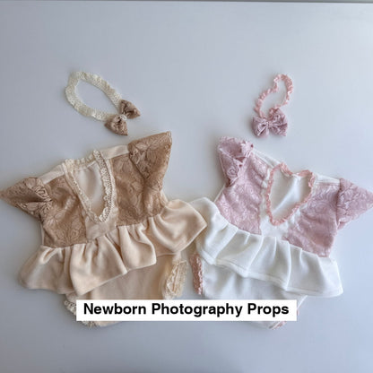 Lace Whisper One-Piece Newborn Dress Set - Photography Props