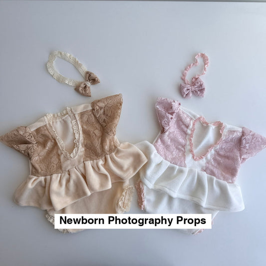 Lace Whisper One-Piece Newborn Dress Set - Photography Props
