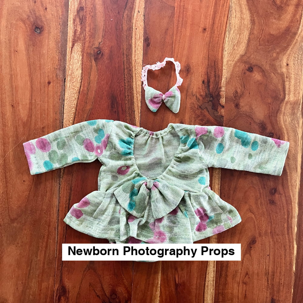 Martha green flower Newborn Photography Prop Outfit For Girl