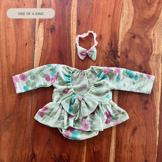Martha green flower Newborn Photography Prop Outfit For Girl