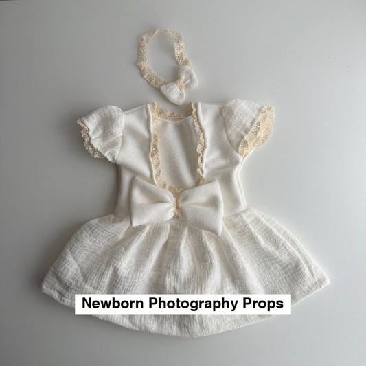 Newborn Dress with Muslin Skirt + Headband – Photography Prop Set