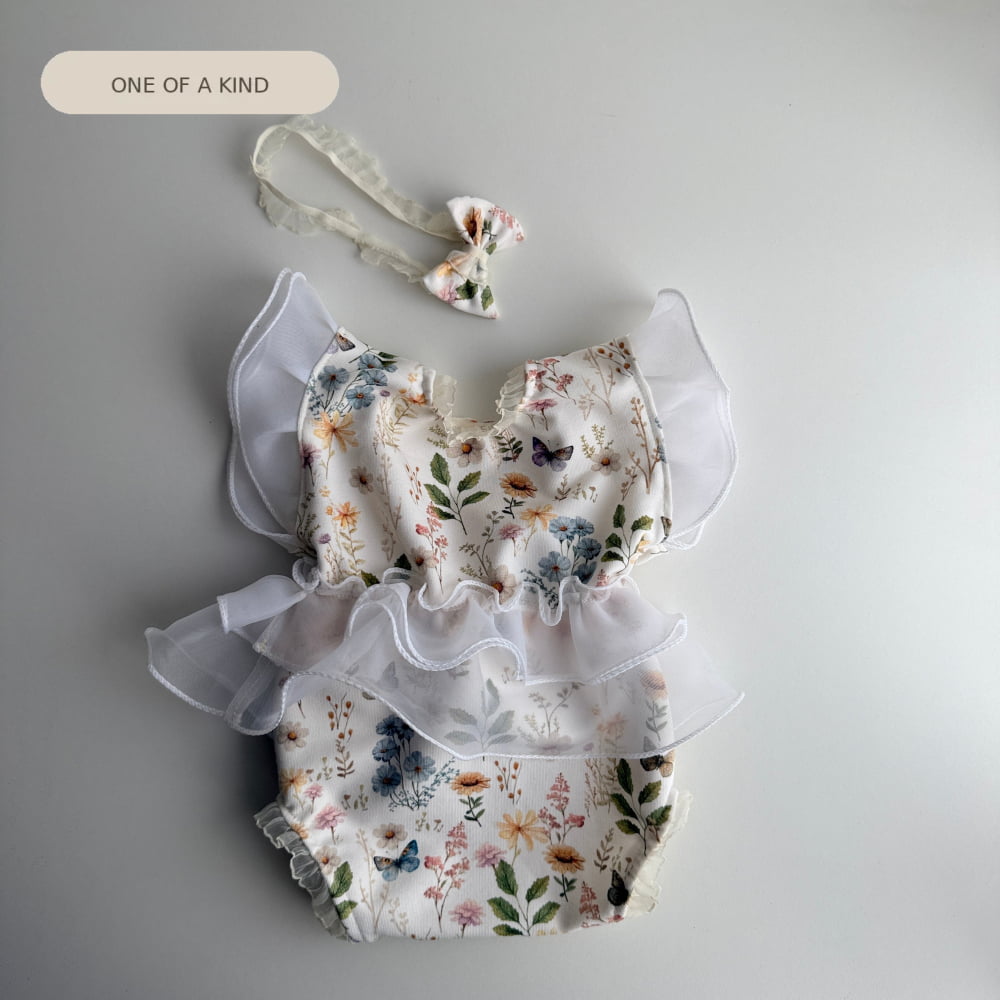 Newborn Floral Romper with Ruffles + Headband – Photography Prop Set