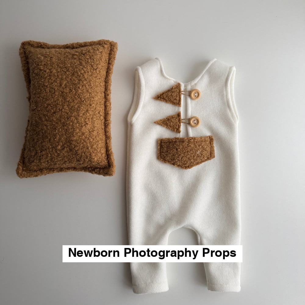 Newborn Romper with Decorative Details + Pillow – Photography Prop Set