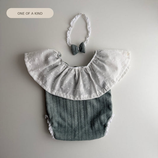 Newborn Romper with Ruffle + Headband – Photography Prop Set