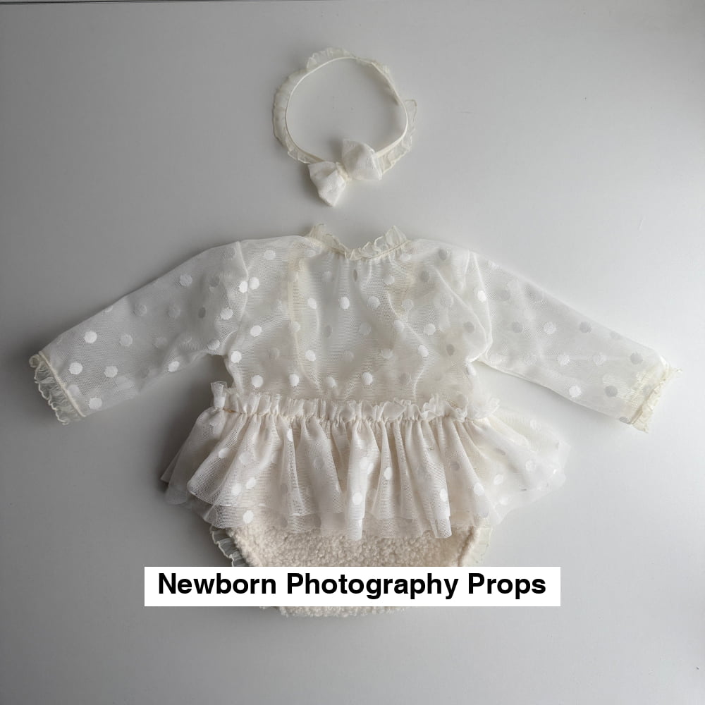 Newborn Romper with Tulle Ruffle + Headband – Photography Prop Set