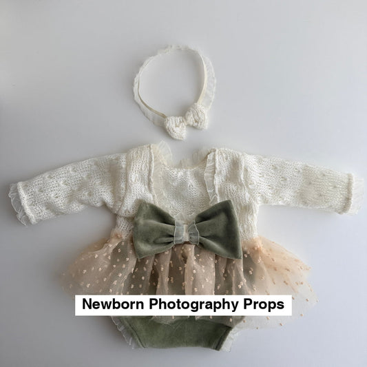 Olive and Gold Boho newborn dress Newborn Photography Props