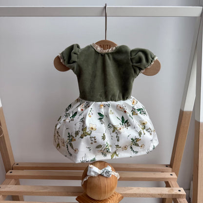 Olive Dress Newborn Photography Prop Outfit For Girl - Newborn
