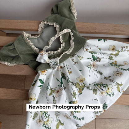 Olive Dress Newborn Photography Prop Outfit For Girl - Newborn