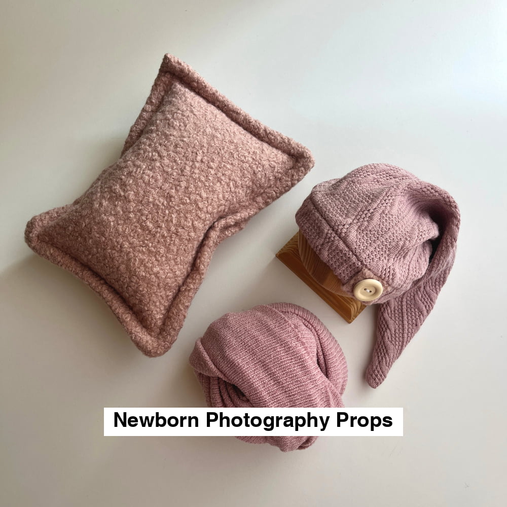 Pink Bonnet with pillow and wrap Newborn Photography Props 14