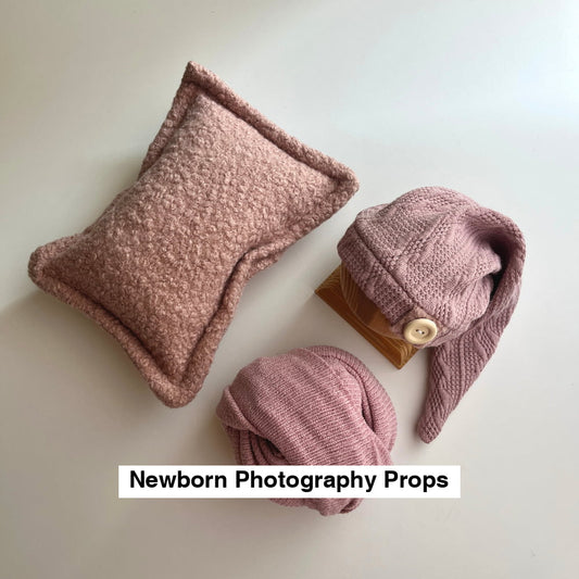 Pink Bonnet with pillow and wrap Newborn Photography Props 14