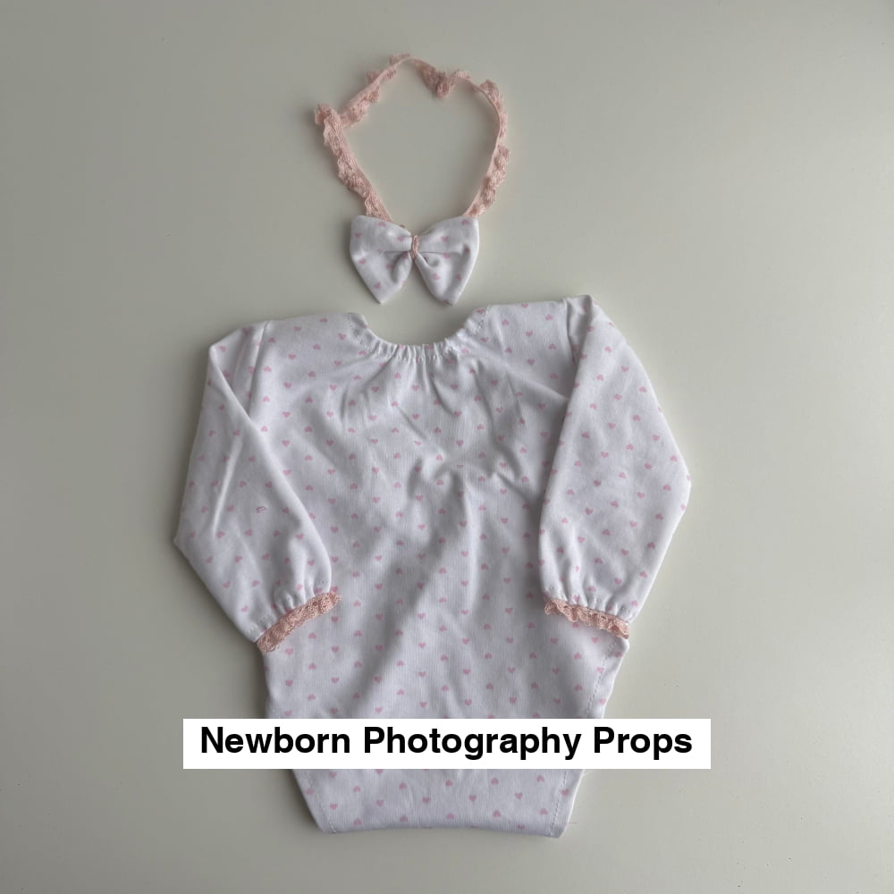 Pink Hearts Newborn Photography Outfit and Headband Photo Prop