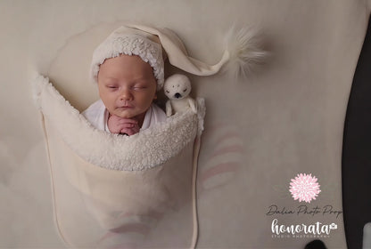 Cream Santa Hat, Backdrop with a pocket. Newborn photo props