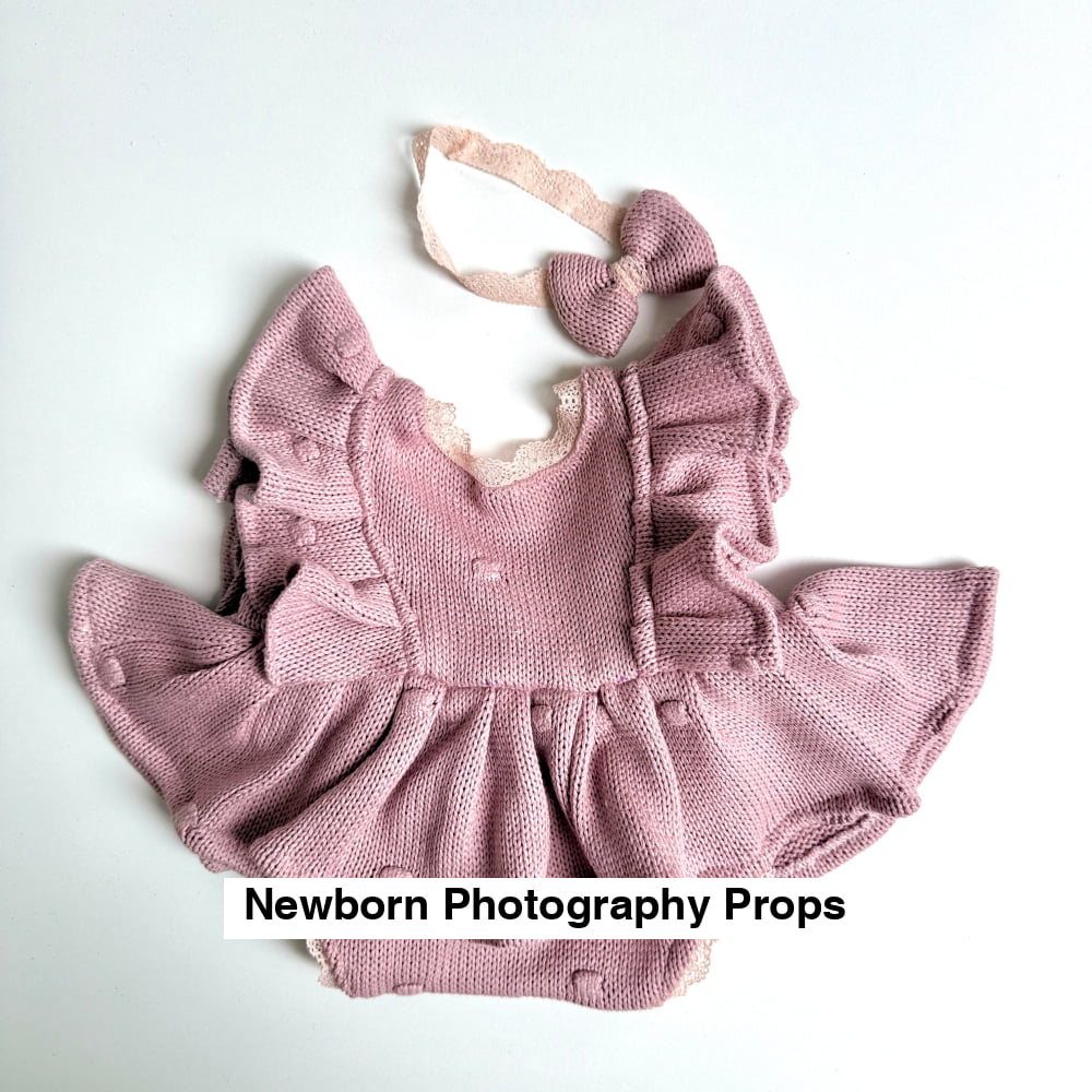 Rosalie Knit Romper & Bow Set – Dusty Rose