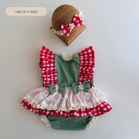 Sage Picnic Lace Romper & Headband Set – Newborn Photography Props