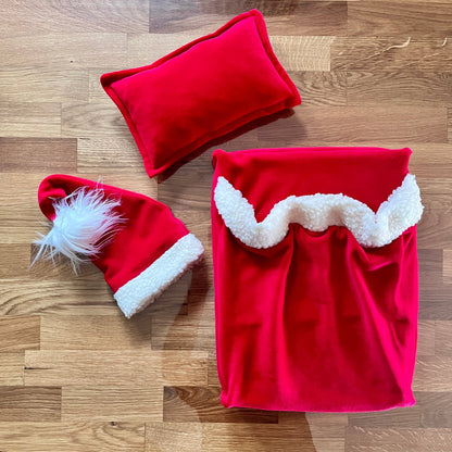 Santa Newborn Photography Set | Mattress Cover with Pocket Pillow & Hat | Optional Foam Insert