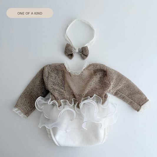 Taupe Lace Newborn Romper Set
