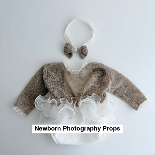 Taupe Lace Newborn Romper Set