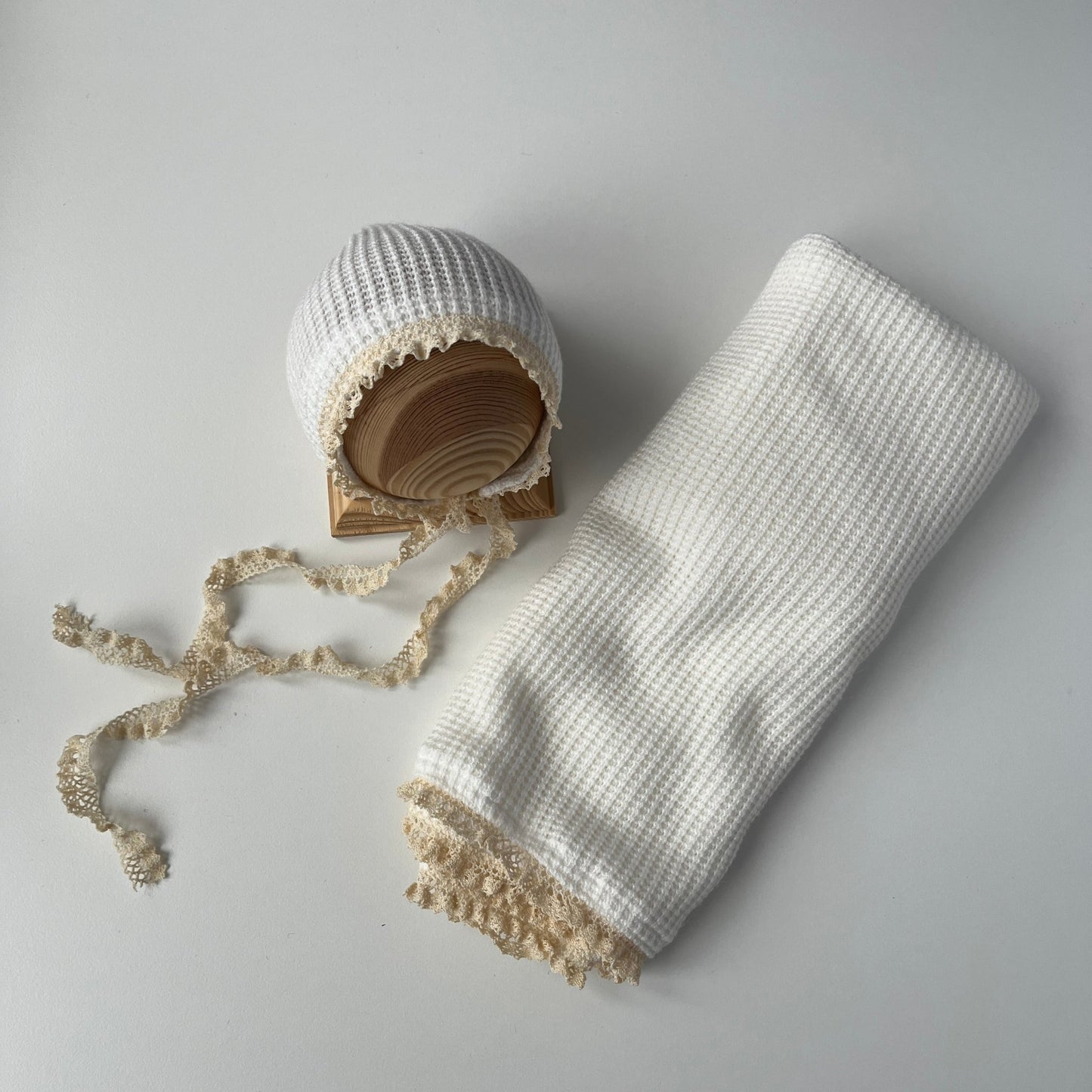 Cream wrap and bonnet - daliaphotoprops